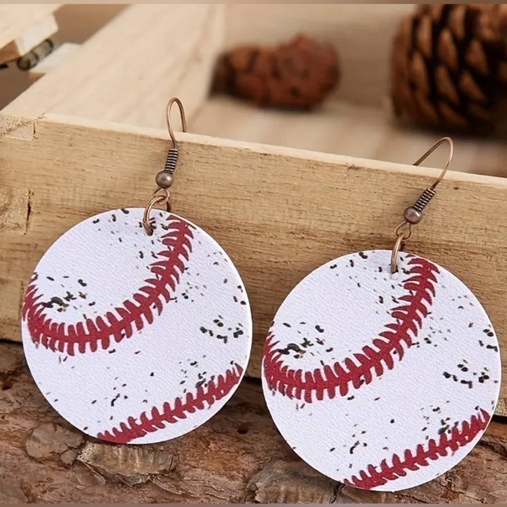 Baseball Design Dangle Earrings Style PU Leather